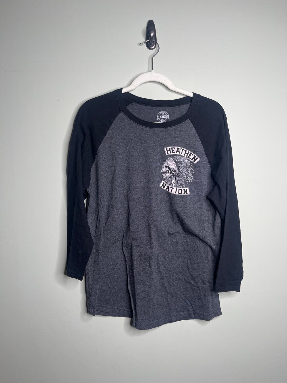 Heathen Nation Grey Baseball Tee Womens Large